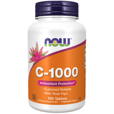 NOW Foods, FOODS Vitamina C-1000 cu Macese, Eliberare Prelungita - 100 Tablete