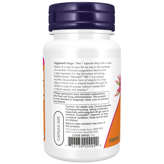 NOW Vitamina K-2 MK-7 100mcg - 60 Capsule vegetale