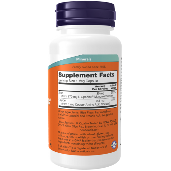 Now Foods L-OptiZinc 30 mg - 100 Capsule vegetale