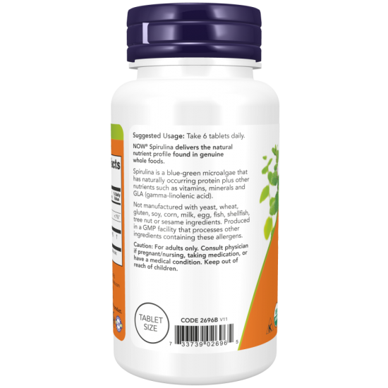 NOW Spirulina Organica Non-GMO 500mg - 100 Tablete