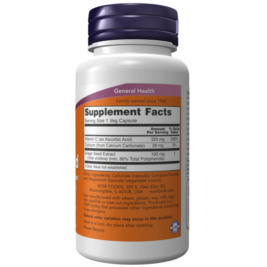 NOW Foods, Grape Seed, Extract din Seminte de Struguri 100mg - 100 Capsule vegetale