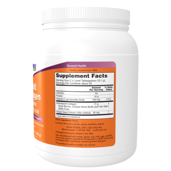 NOW Foods Multi Colagen Protein Pulbere Typer I. II, si III - 454g