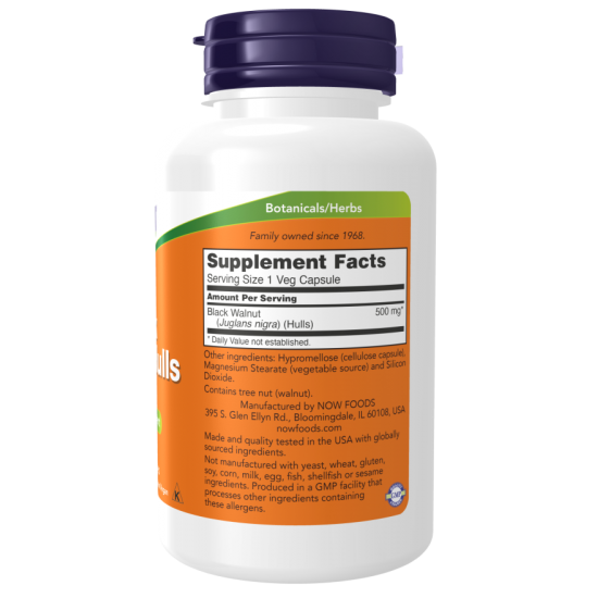 Black Walnut Hulls 500mg, NOW Foods - 100 Capsule vegetale