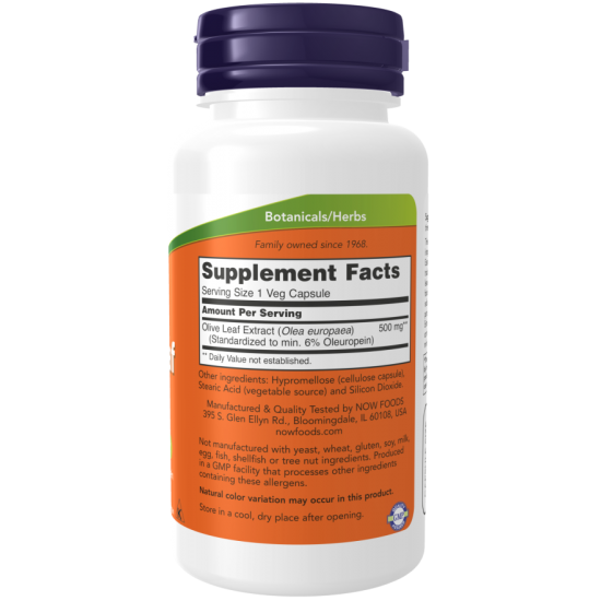 Olive Leaf Extract 500 mg, NOW Foods - 60 Capsule vegetale