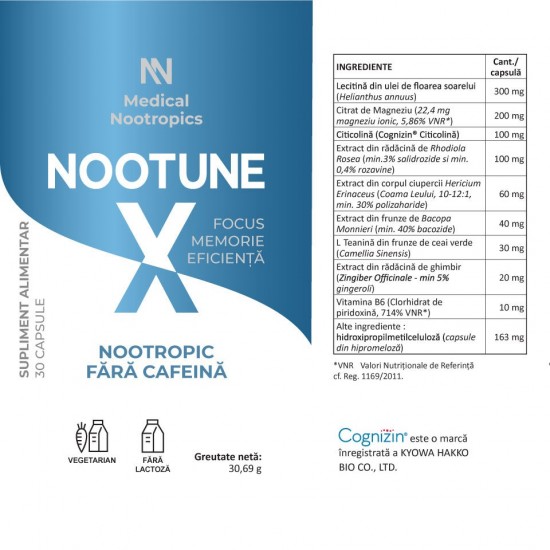 Medical Nootropics Nootune X fara Cafeina - 30 Capsule