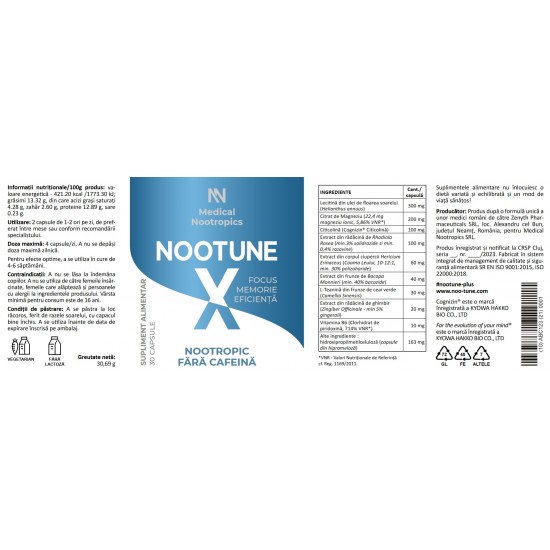 Medical Nootropics Nootune X fara Cafeina - 30 Capsule