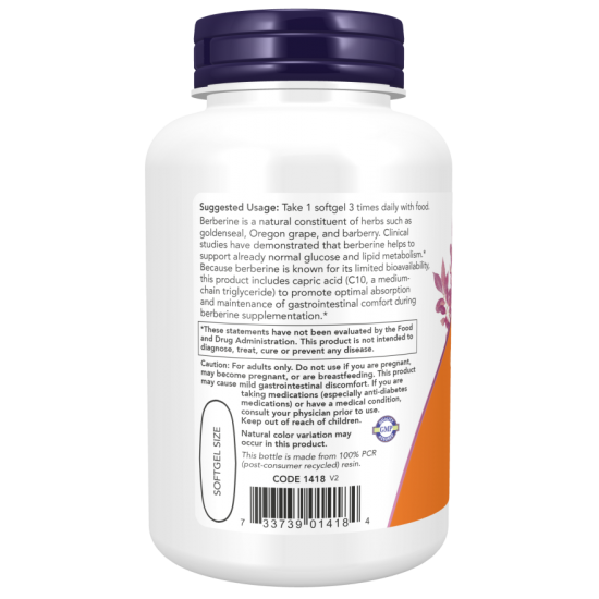 NOW Berberina, Managementul Glucozei - 90 Softgels