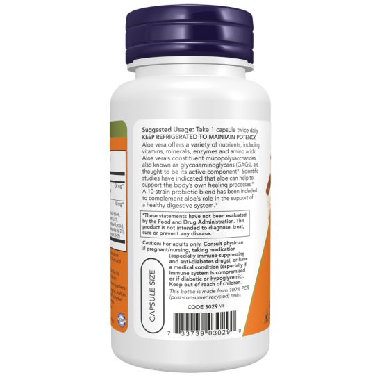 Now Foods Aloe 10,000 & Probiotics 60 Capsule vegetale